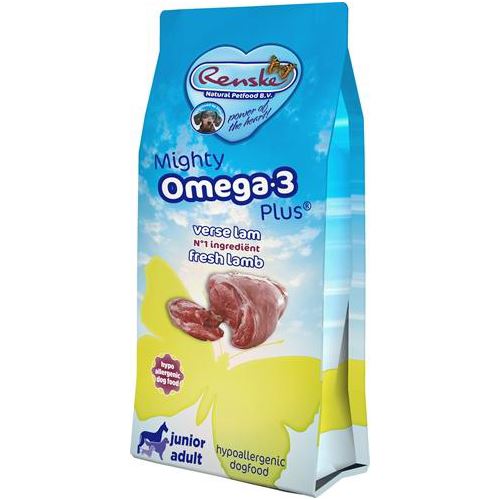 Renske Mighty Omega Plus Junior/Adult Lam/Rijst 15 KG HOND RENSKE 